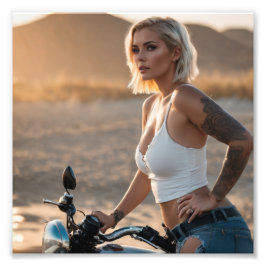Foto Bonita Biker Babe loira no deserto