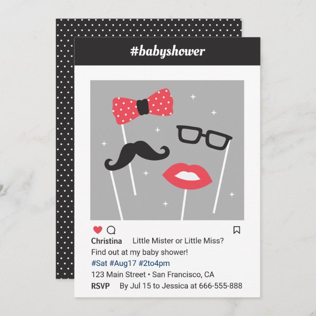 Foto Booth Gênero Revelar Convites para Bebê (Frente/Verso)