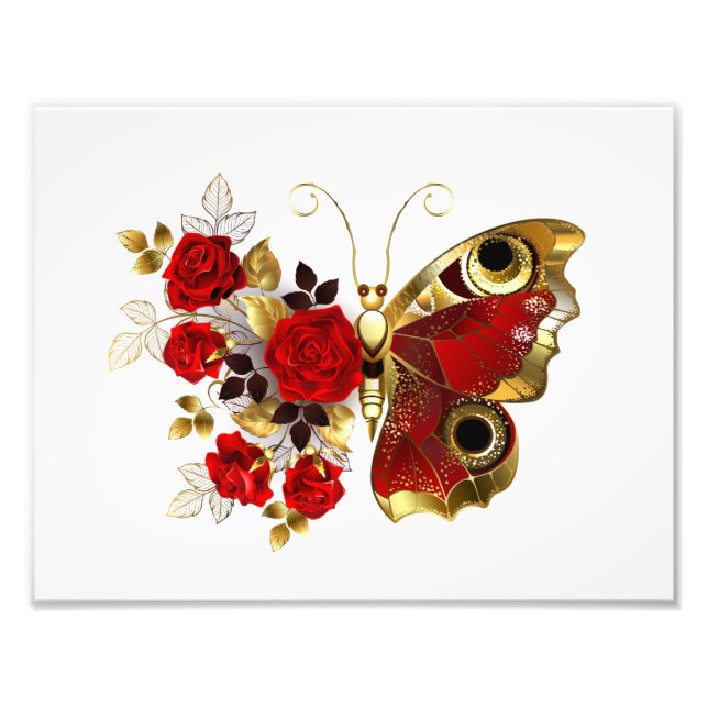 Foto Borboleta de flor vermelha com rosas vermelhas (Frente)