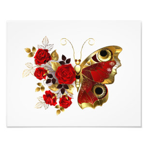 Foto Borboleta de flor vermelha com rosas vermelhas