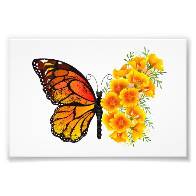 Foto Borboleta Flor com Papagaio Amarelo da Califórnia (Frente)
