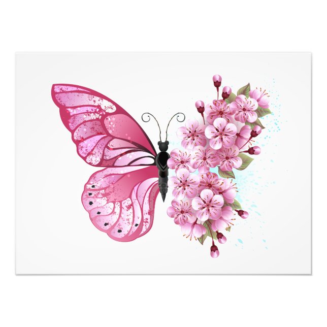 Foto Borboleta Flor com Sakura Rosa (Frente)
