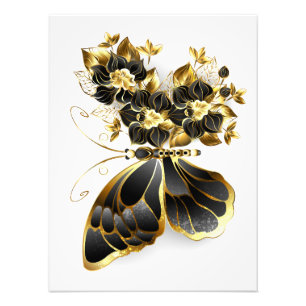 Foto Borboleta Flor Dourada com Orquídea Preta
