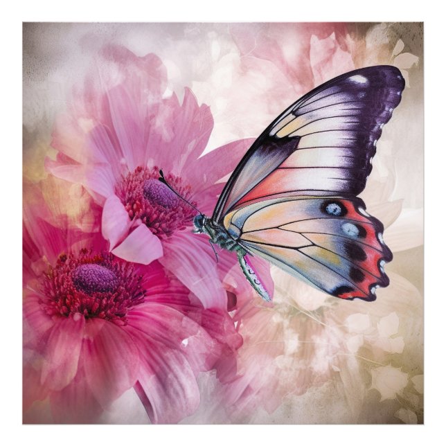 Foto Borboleta Sonhadora com Flores Rosa (Frente)