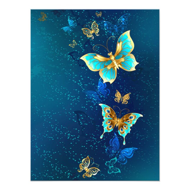 Foto Borboletas de ouro em um fundo azul (Frente)