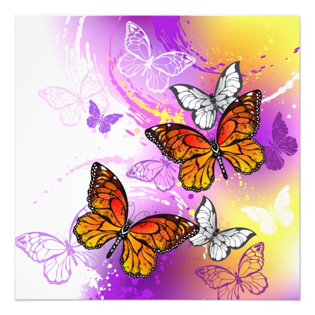 Foto Borboletas Monarcas em Fundo Roxo (Frente)