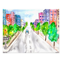 Boulevard City Building Watercolor, com revestimen