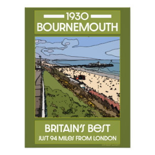Foto Bournemouth Vintage Retro Seaside Art Poster