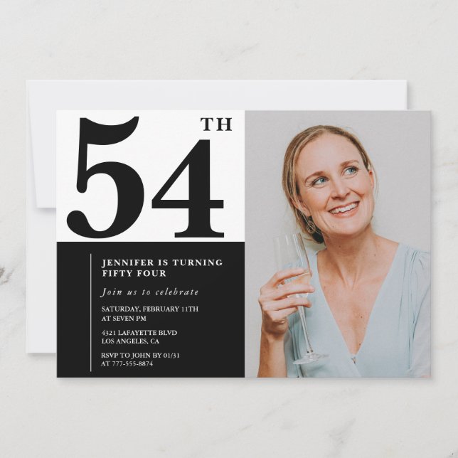 Foto branca preta 54. Convites de aniversário (Frente)