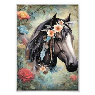 Foto Brown horse in flowers.
