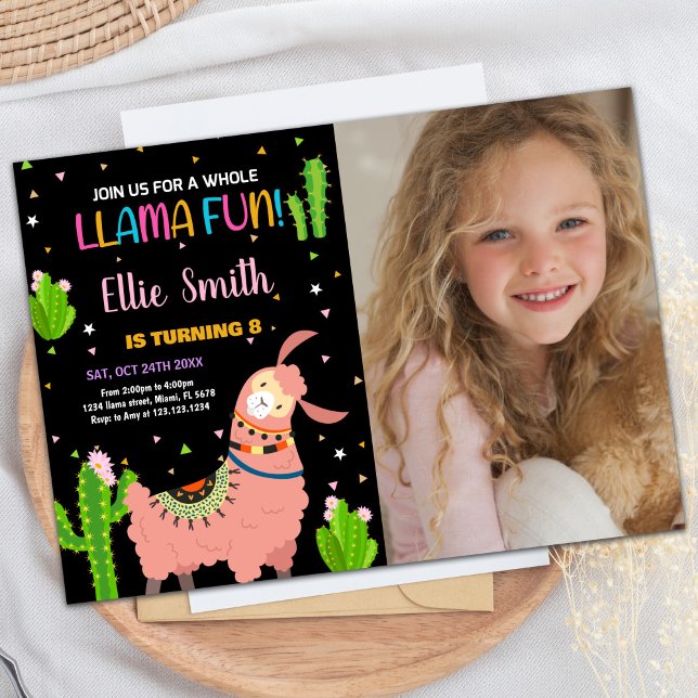 Foto Brown Llama Diversão Llama Convites de Aniver (Photo Brown Llama Fun Llama Birthday Invitations)