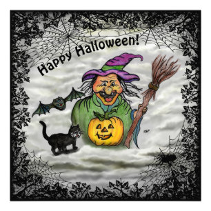 Foto Bruxa, Gato, Bat e Pumpkin, Feliz Halloween!