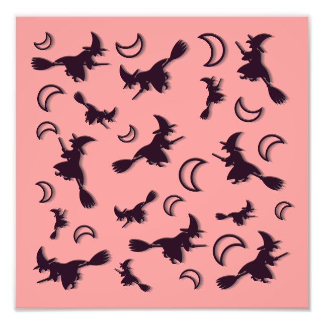 Foto Bruxa voadora entre meia lua na noite de Halloween (Frente)