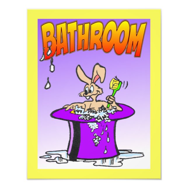 Foto Bubbling Bunny Bathroom Poster. Cor da borda (Frente)
