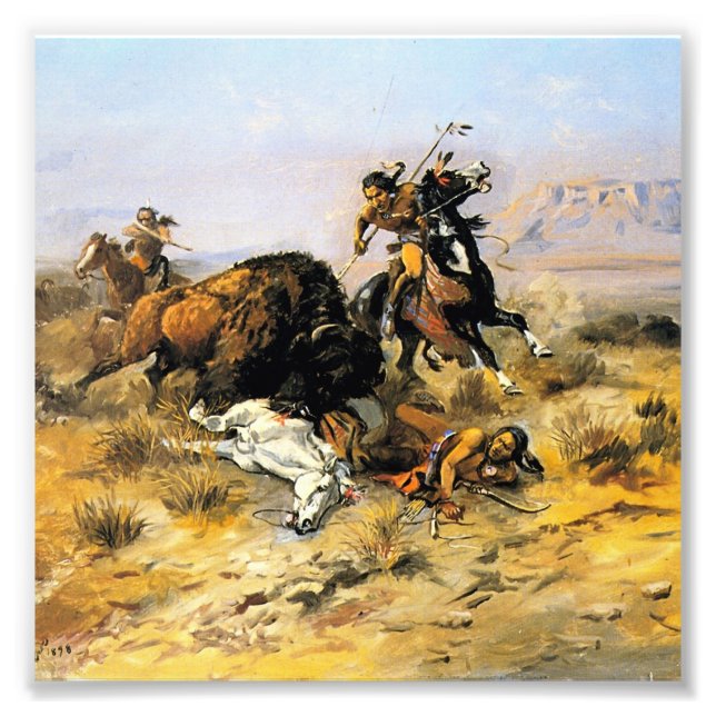 Foto "Buffalo Hunt", Arte de Cowboy de Charles Russell (Frente)