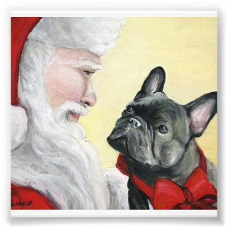 Foto Buldogue francês e Papais noeis Dog Art Impressão