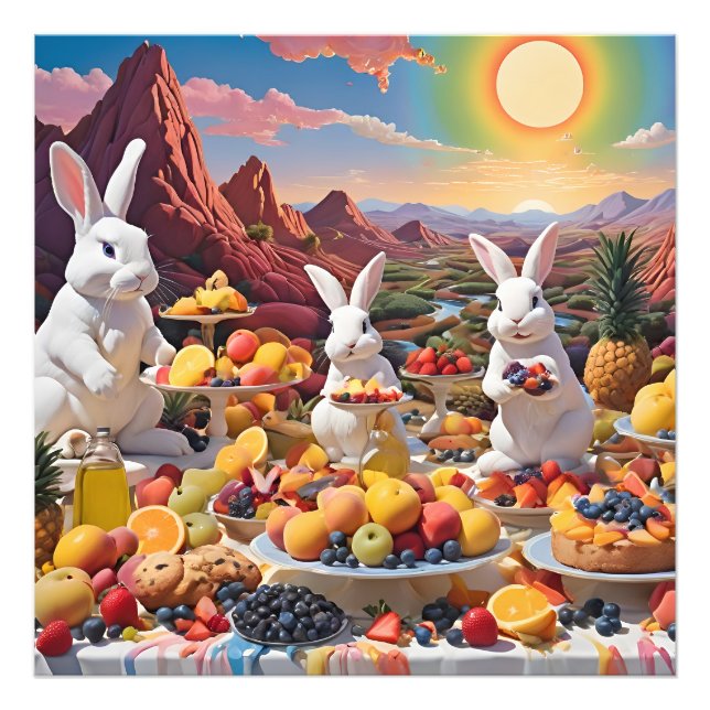 Foto Bunnies Brancos com Paisagem Fruta (Frente)