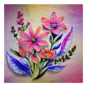 Foto Buquê de Flores Aquarela, Fundo Colorido   