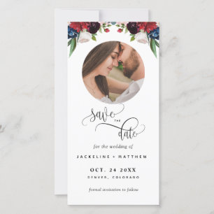 Foto Burgundy Blue Weding The Date Bookmark