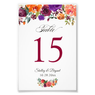 Foto Burgundy Orange Floral 4x6 Número da Mesa Casada
