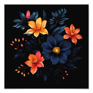 Foto Burst of Brilliance: Abstrato Floral em Preto