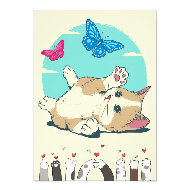 Foto Butterfly Lover Cat Play With Butterfly (Frente)