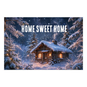 Foto Cabana Mágica de Inverno à Noite na Floresta