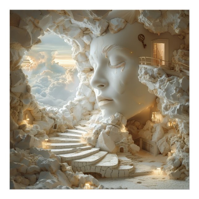 Foto Cabeça de Mármore Surrealista Interior Paisagem de (Frente)