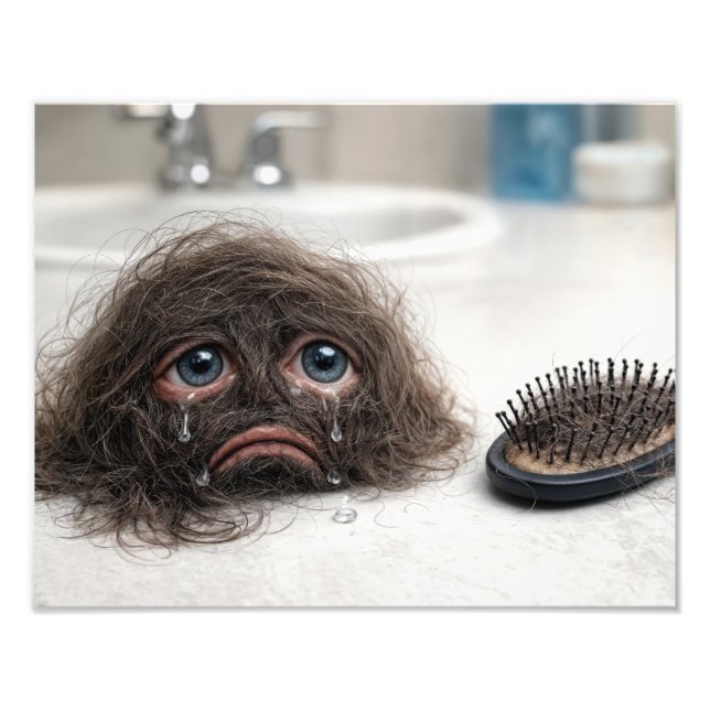 Foto Cabelo Solto Com Rosto Triste e Escova de Cabelo (Frente)