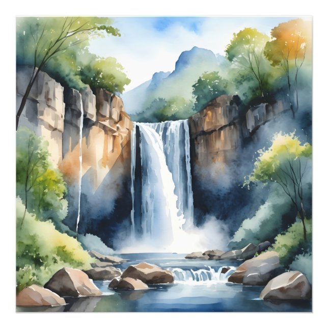 Foto Cachoeira pintada à aquarela (Frente)