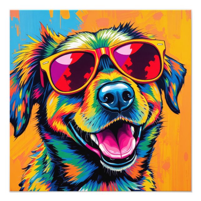 Foto Cachorro Abstrato Colorido com Óculos de Sol (Frente)
