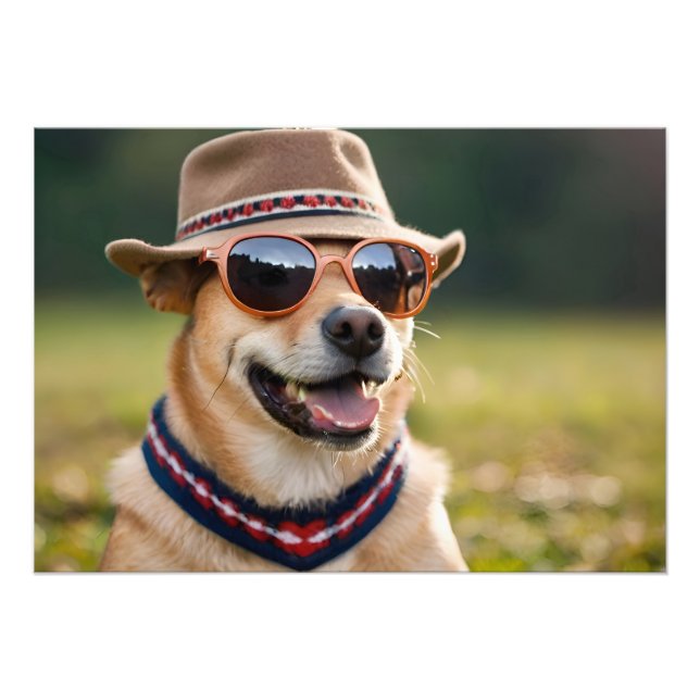 Foto Cachorro engraçado com óculos e chapéu (Frente)