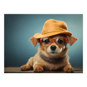 Foto Cachorro engraçado com óculos e chapéu