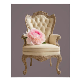 Foto cadeira de asa estilo Queen Anne com peônia rosa