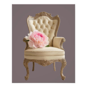 Foto cadeira de asa estilo Queen Anne com peônia rosa
