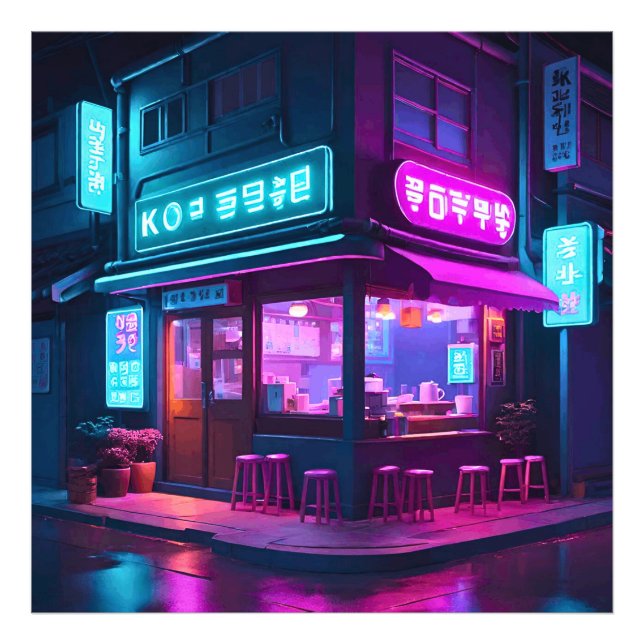 Foto Café Coreano Neon LoFi Arte  (Frente)
