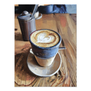 Foto Café na Copa Azul na Mesa de Madeira