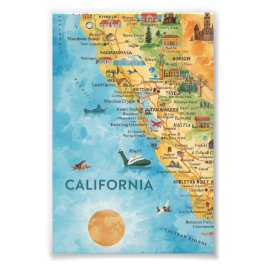 Foto California Illustrated Watercolor Map Art