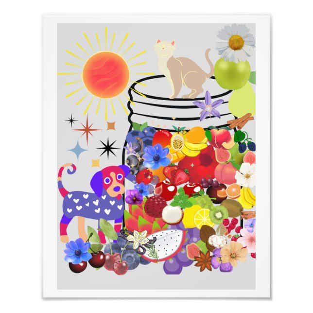 Foto cão, gato, frutas e flores (Frente)