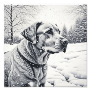 Foto Cão Preto e Branco AI Esboço Cena de Inverno