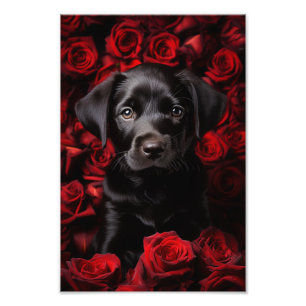 Foto Cãozinho do labrador, com rosas