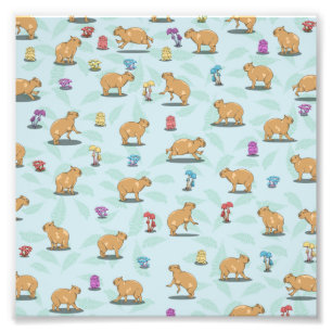 Foto Capybara e padrão de cogumelos
