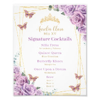 Cardápio de Bar de Coquetel Quinceanera Floral Lil