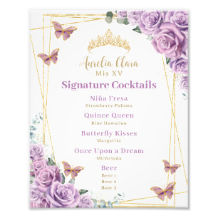 Foto Cardápio de Bar de Coquetel Quinceanera Floral Lil