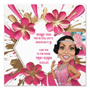 Foto Caricatura da vovó rosa elegante com Dourado Splat
