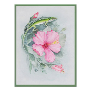 Foto Carolina Anole & Hibiscus Art Photo Enlargement