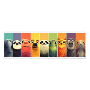 Foto Cartaz Colorido de Animais Caprichosos em Fila