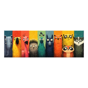 Foto Cartaz Colorido de Animais Caprichosos em Fila
