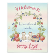 Cartaz de Aniversário de 1 Ano Twins Berry First