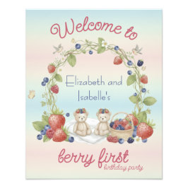 Foto Cartaz de Aniversário de 1 Ano Twins Berry First